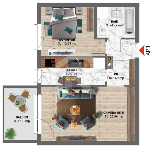 Apartament 2 camere – Greenfield Băneasa, 60,3 m², bloc 2024